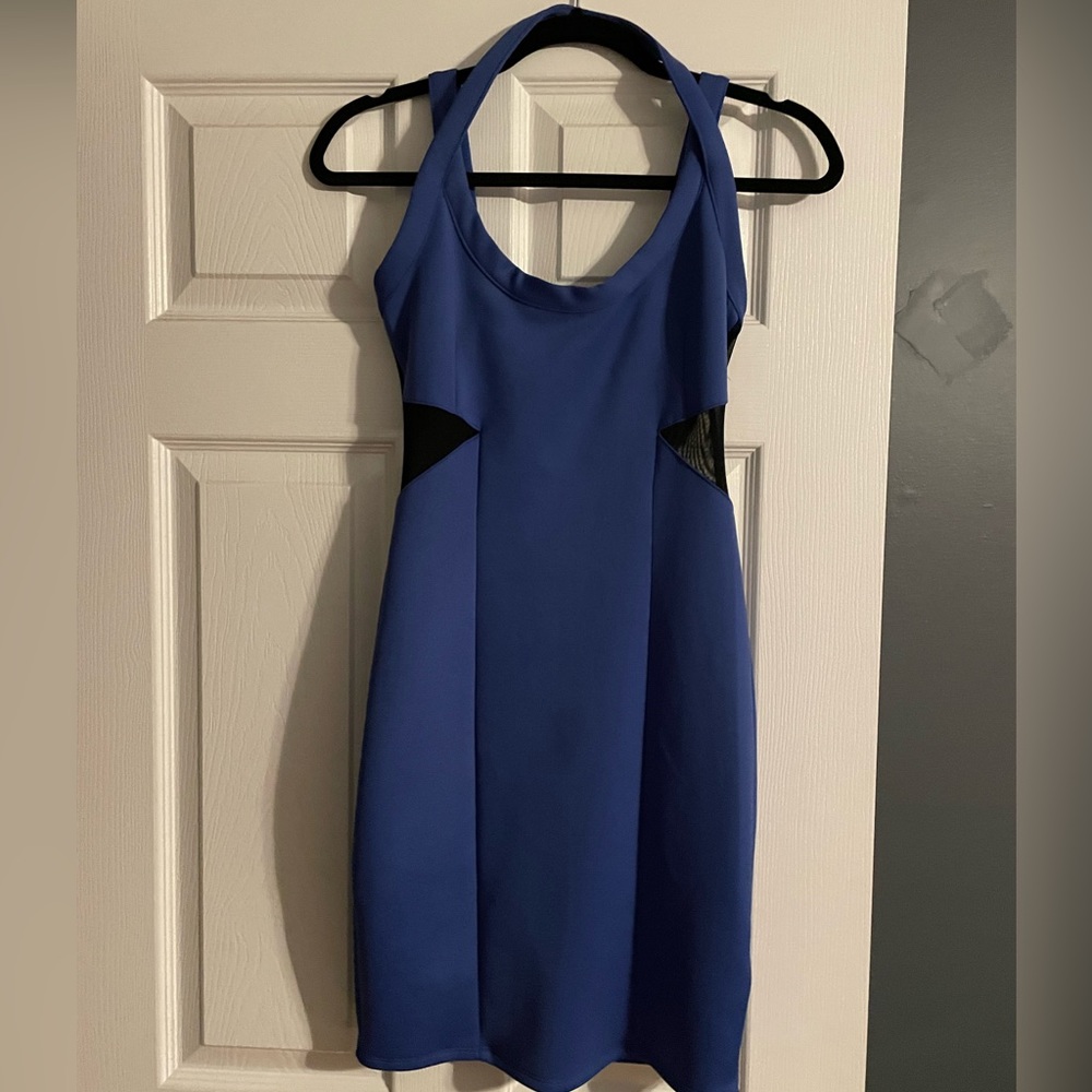 Bongo blue strappy, black mesh dress